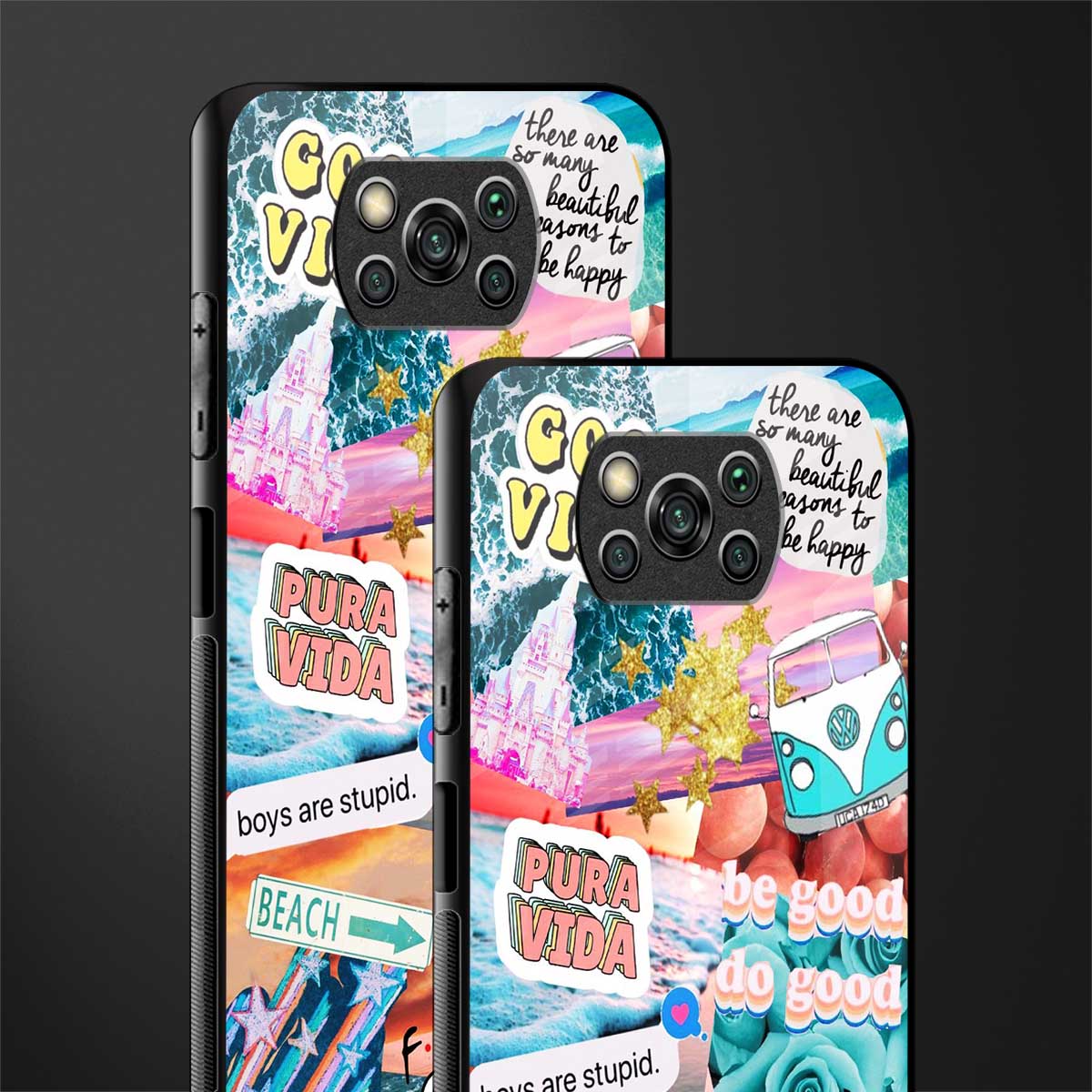 beach vibes collage glass case for poco x3 image-2