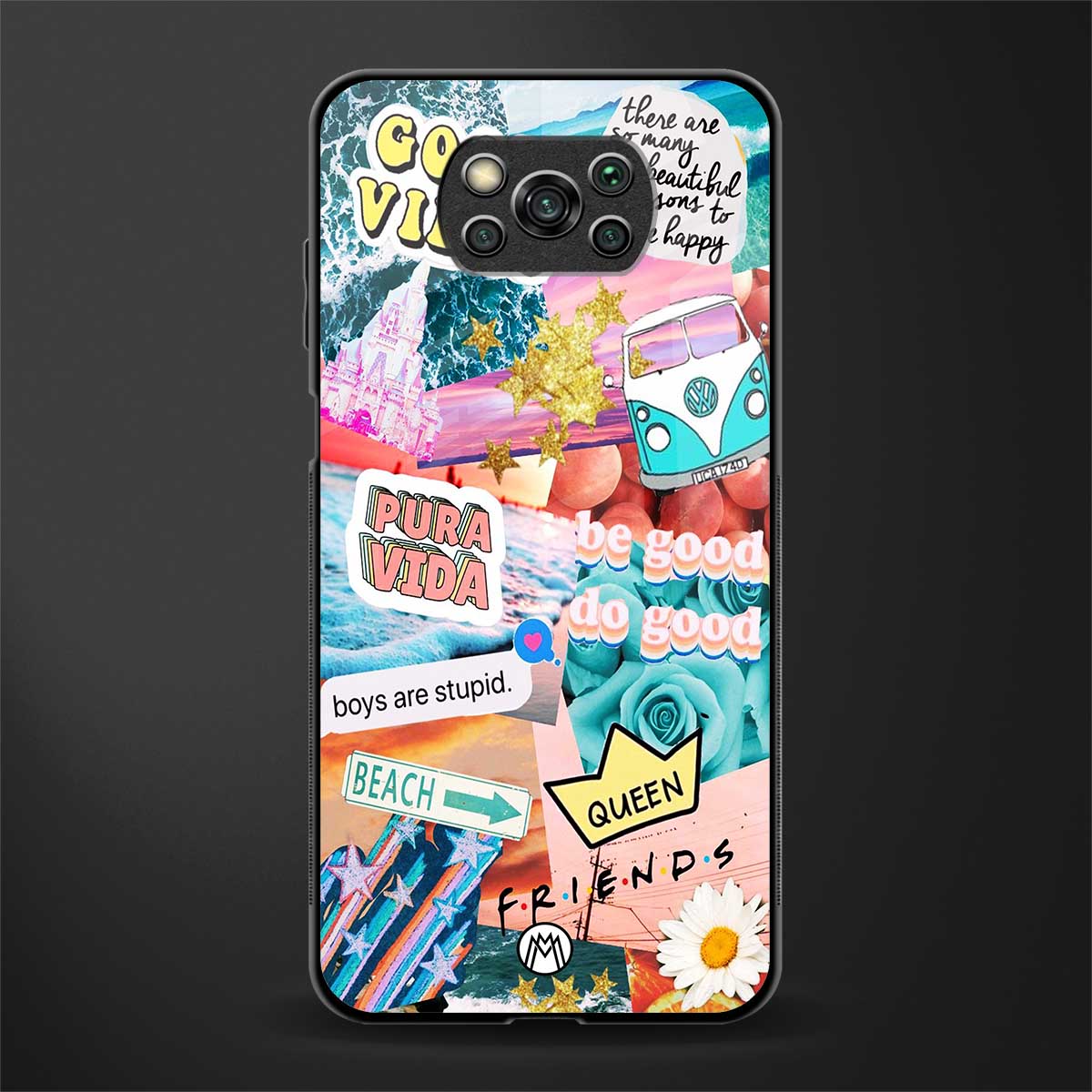 beach vibes collage glass case for poco x3 image