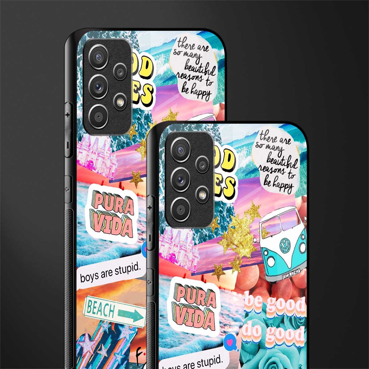 beach vibes collage glass case for samsung galaxy a72 image-2