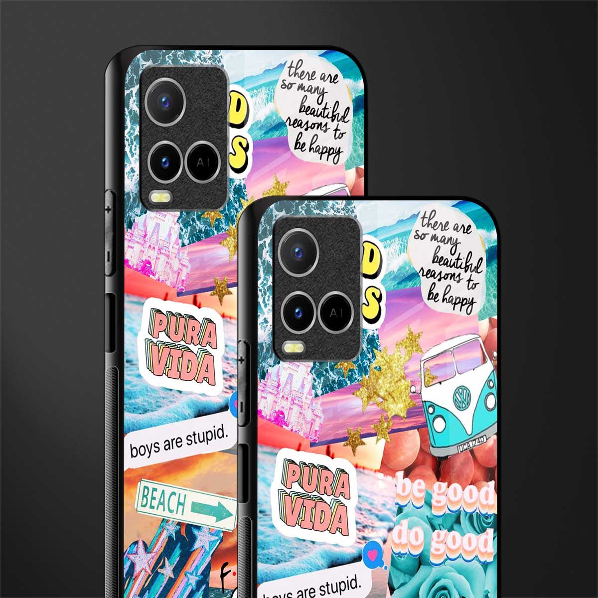 beach vibes collage glass case for vivo y33s vivo y33t image-2