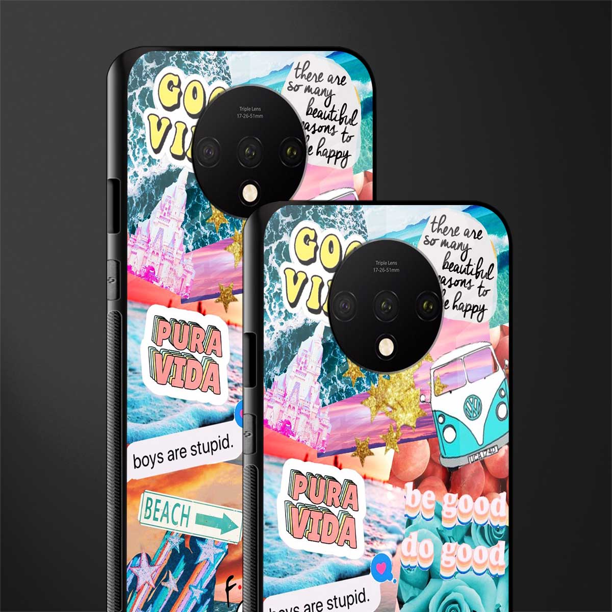 beach vibes collage glass case for oneplus 7t image-2