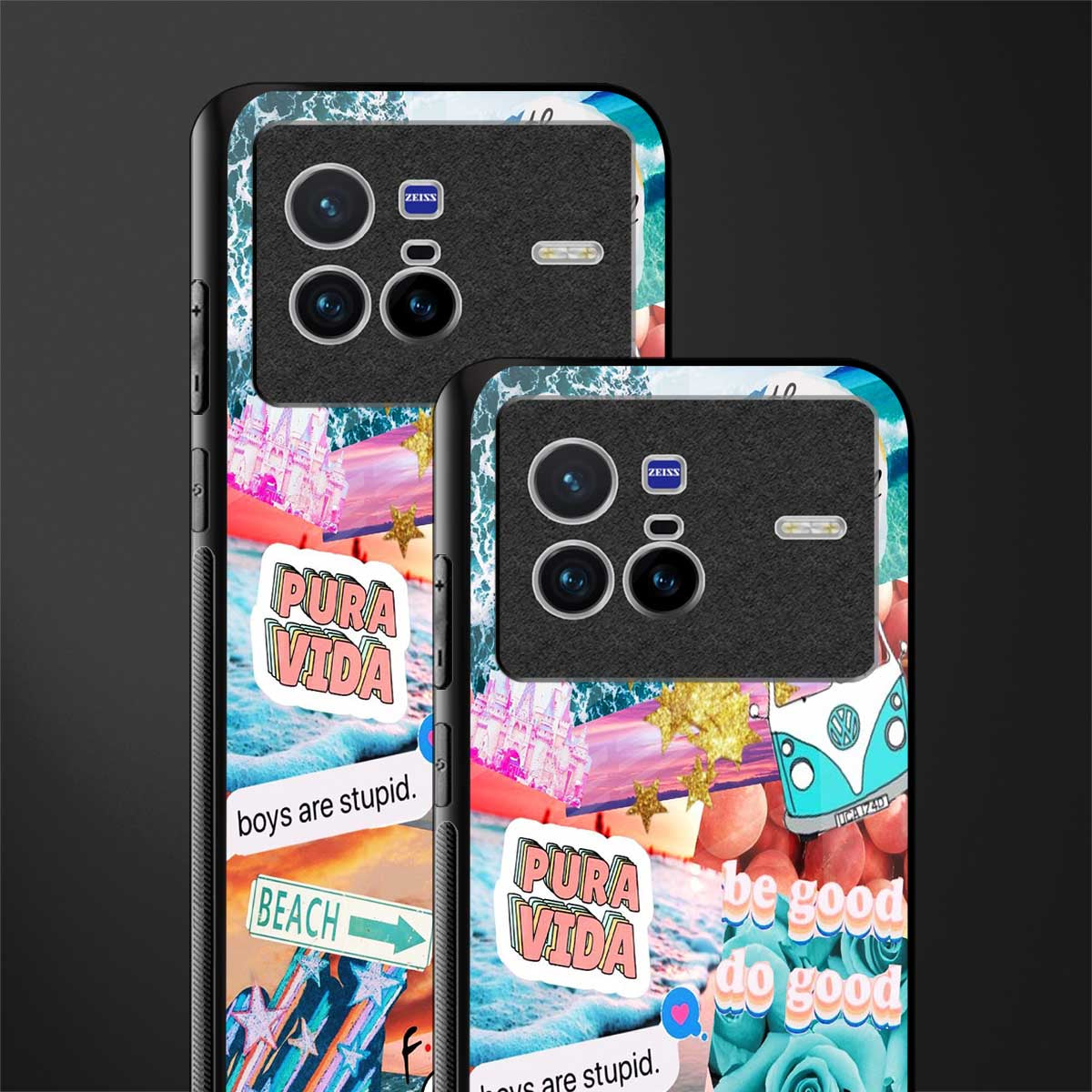 beach vibes collage glass case for vivo x80 image-2