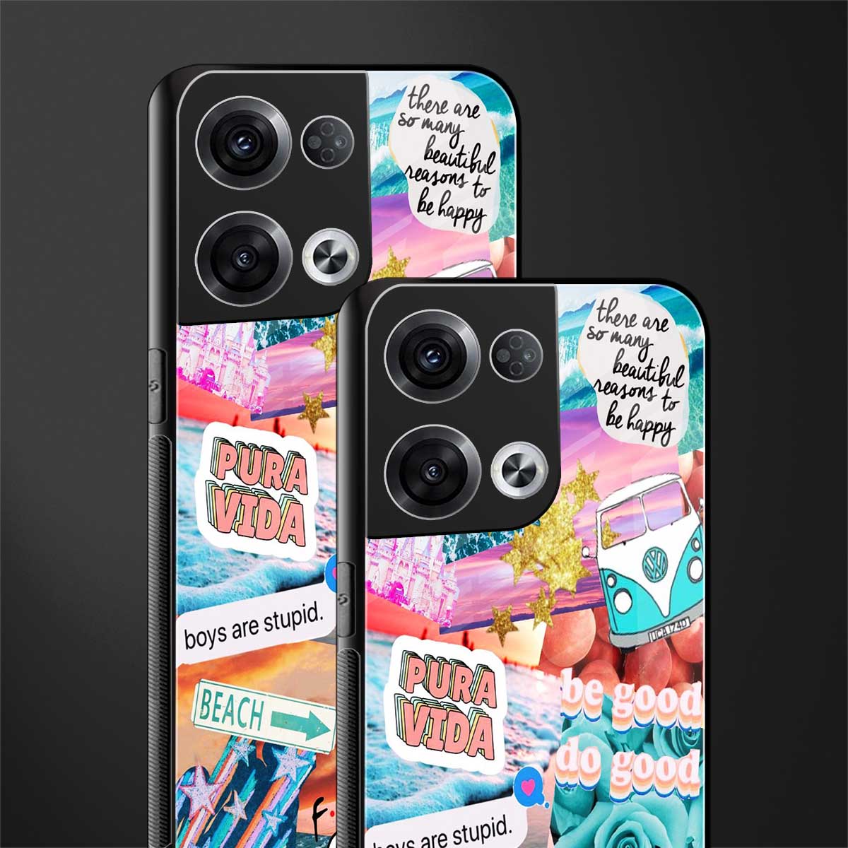 beach vibes collage back phone cover | glass case for oppo reno 8