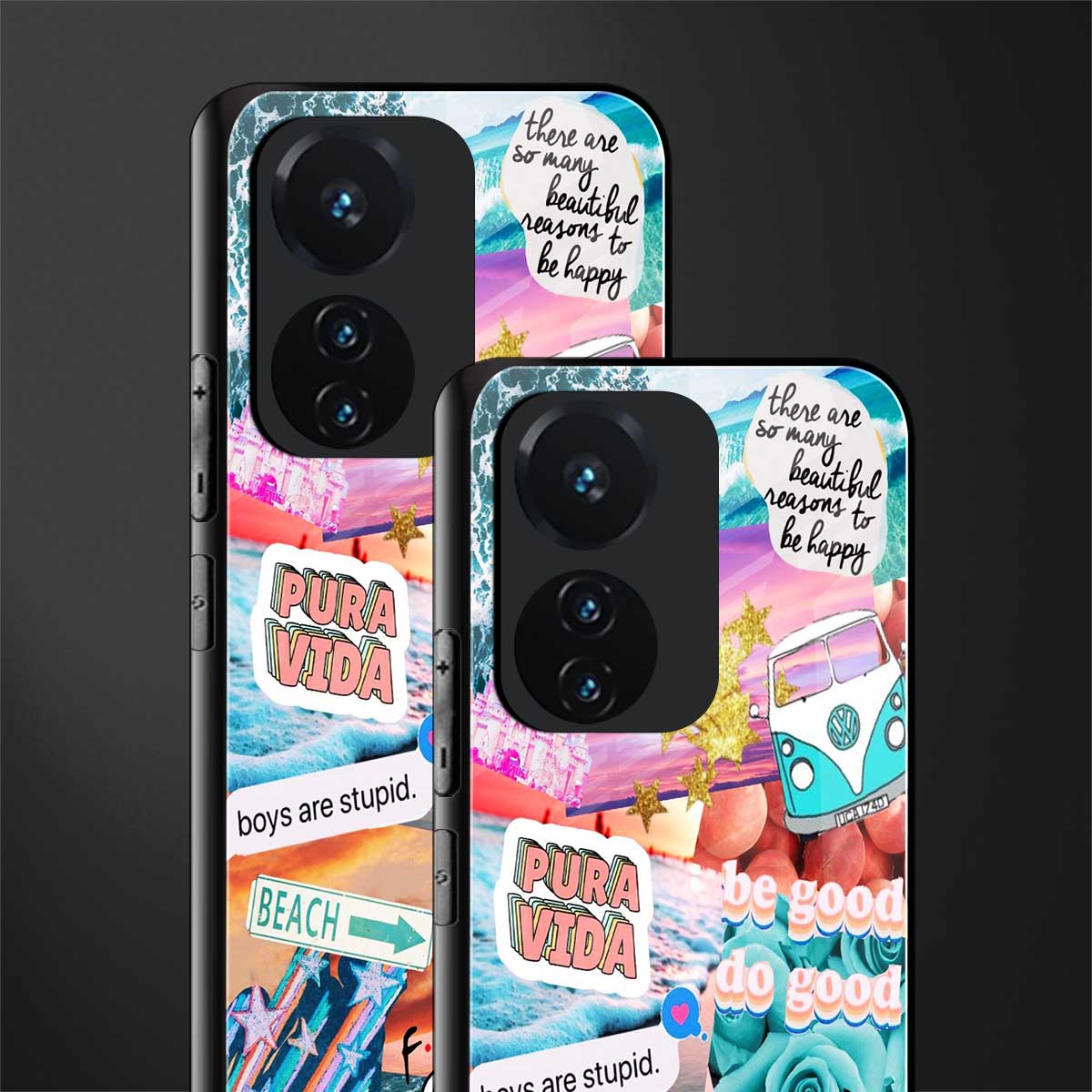 beach vibes collage back phone cover | glass case for vivo t1 44w 4g