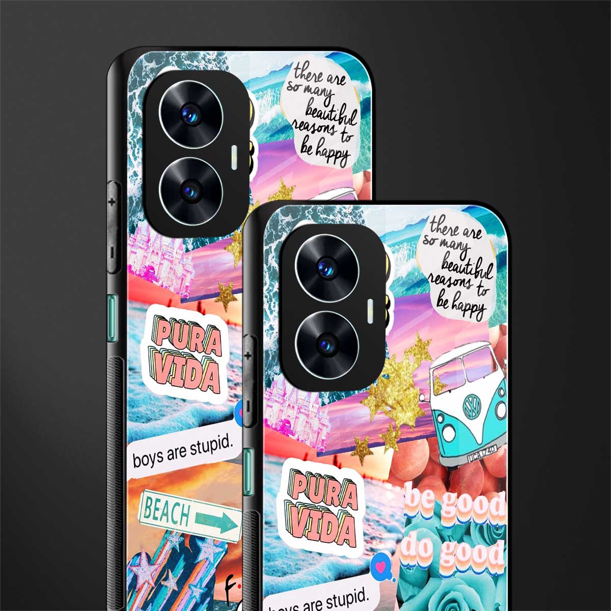 beach vibes collage back phone cover | glass case for realme c55