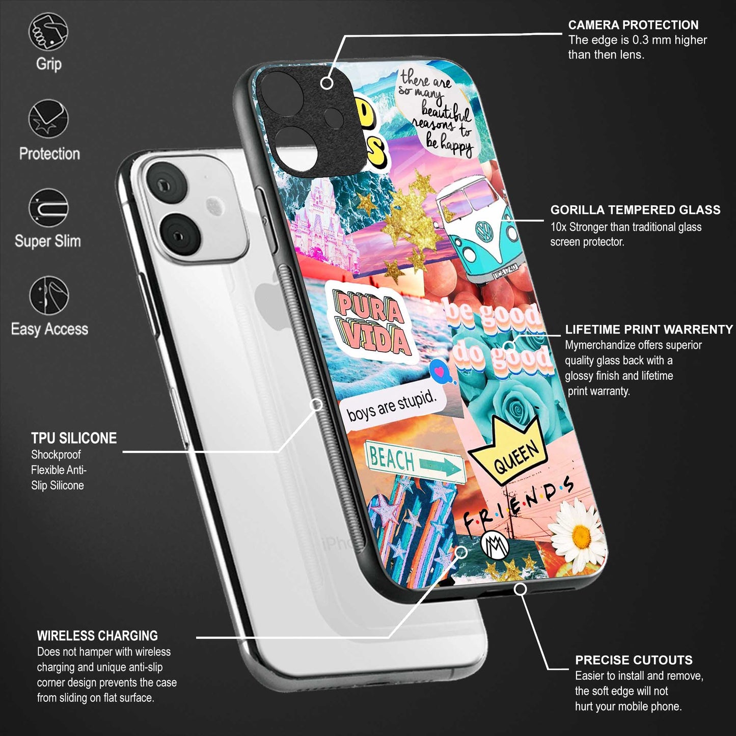 beach vibes collage back phone cover | glass case for redmi note 11 pro plus 4g/5g