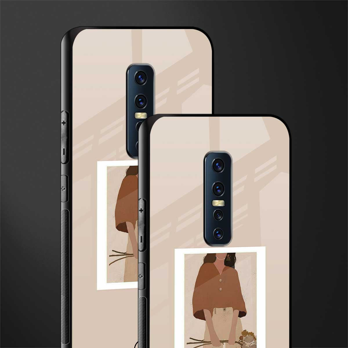 beige brown young lady art glass case for vivo v17 pro
