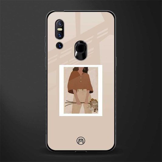beige brown young lady art glass case for vivo v15