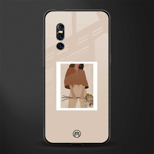 beige brown young lady art glass case for vivo v15 pro