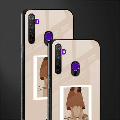 beige brown young lady art glass case for realme 5