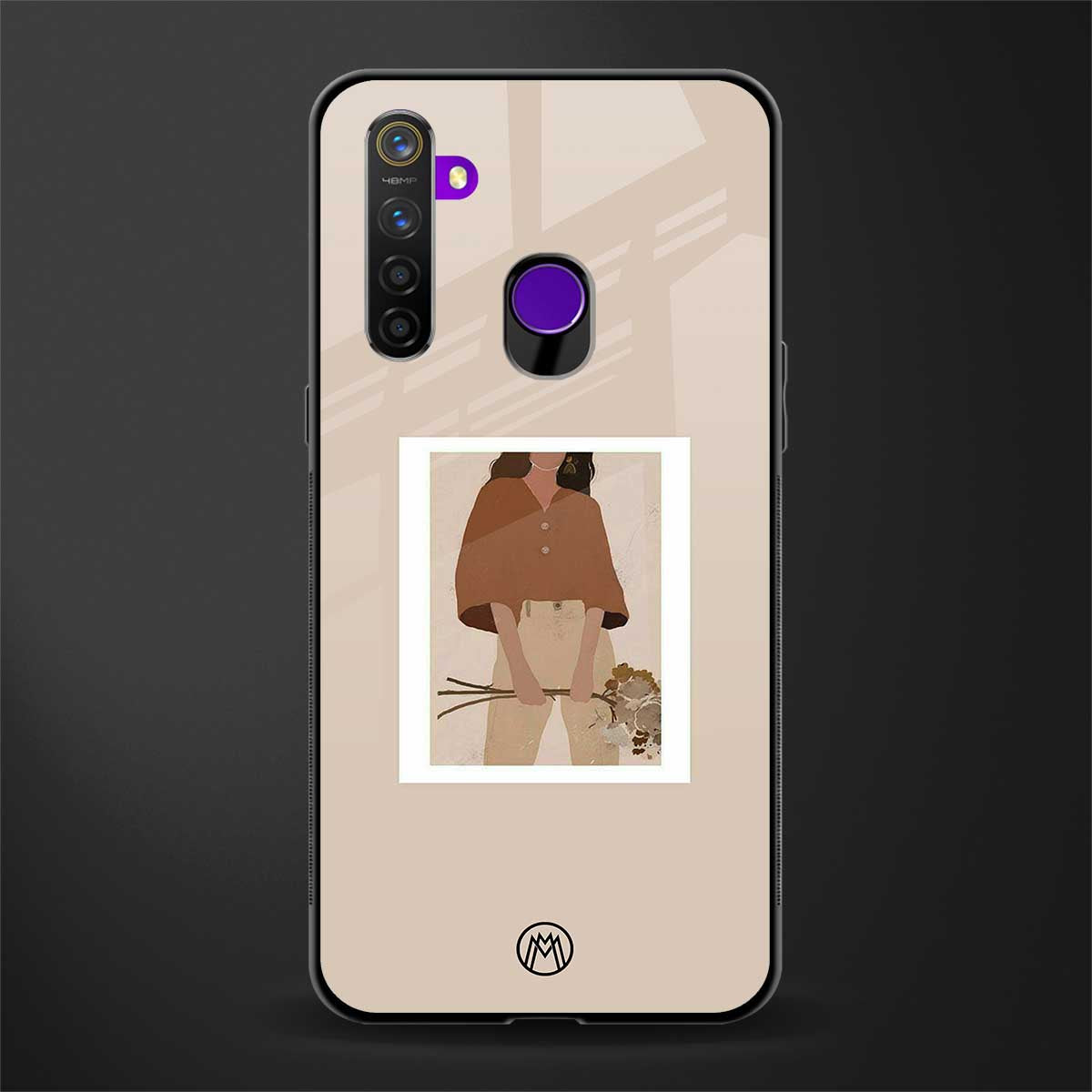 Beige Brown Young Lady Art Phone Cover for Realme 5i Glass Case