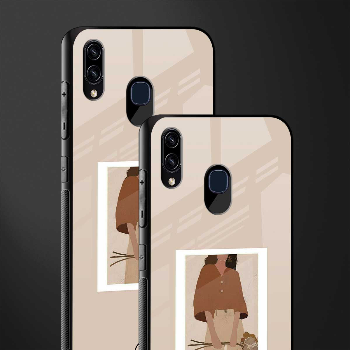 beige brown young lady art glass case for samsung galaxy a30
