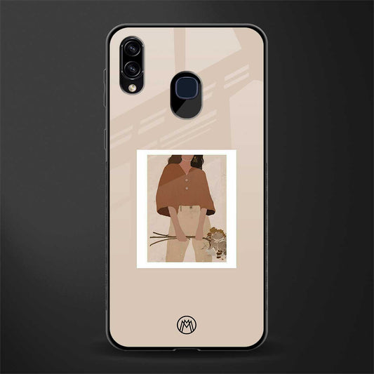 beige brown young lady art glass case for samsung galaxy a20
