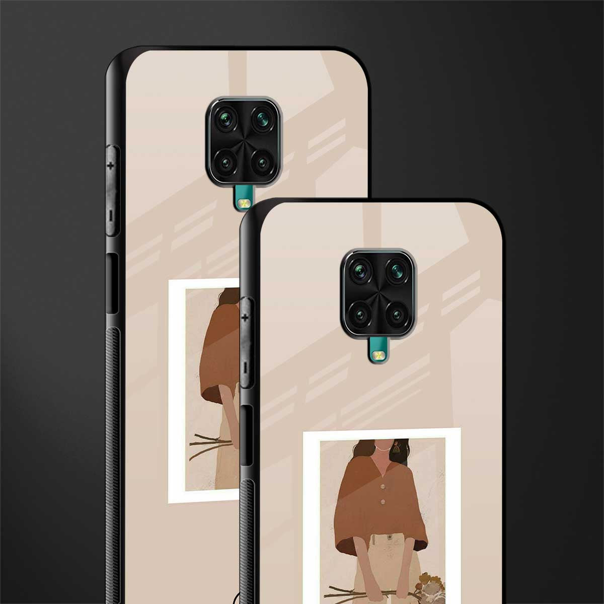 beige brown young lady art glass case for redmi note 9 pro max