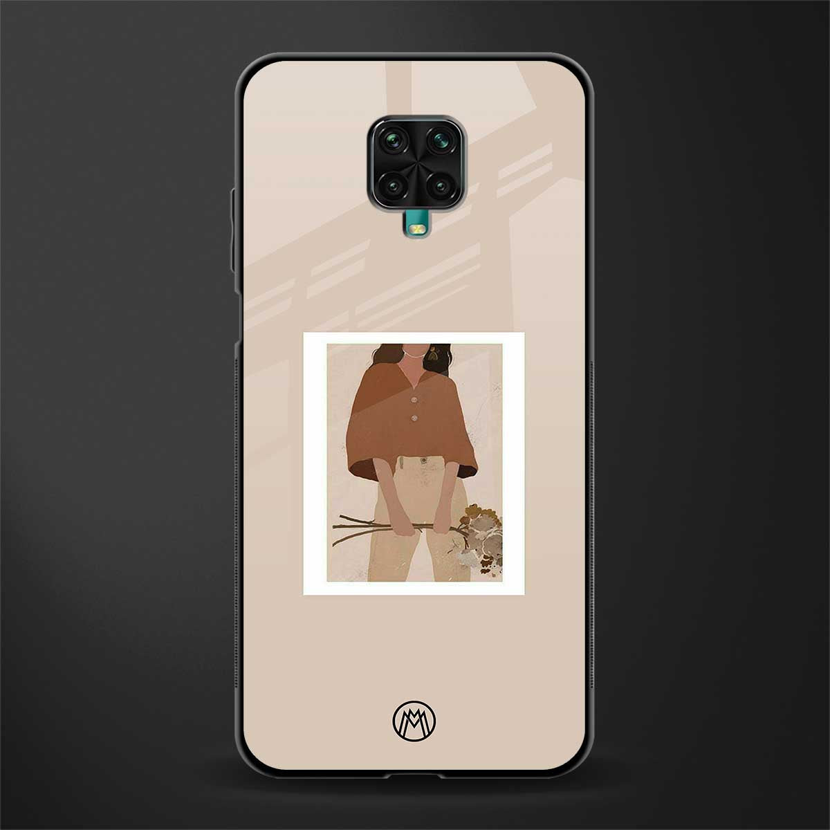 beige brown young lady art glass case for redmi note 9 pro max