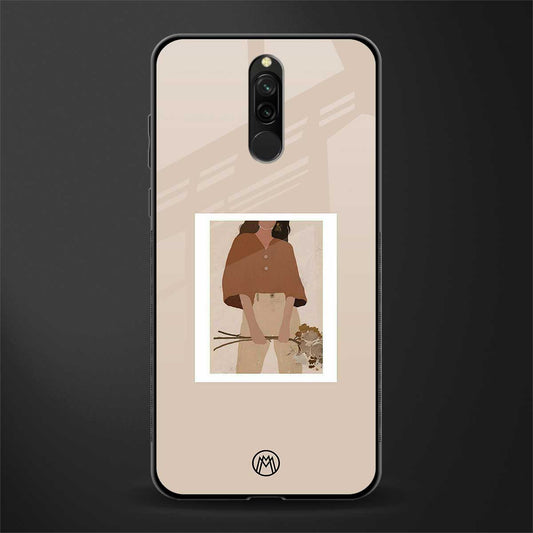beige brown young lady art glass case for redmi 8