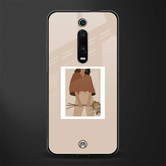 beige brown young lady art glass case for redmi k20
