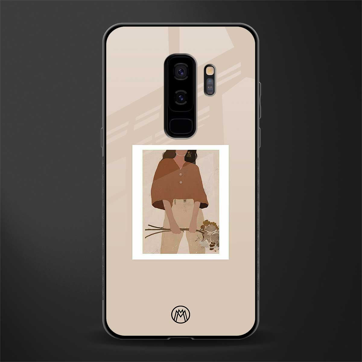 beige brown young lady art glass case for samsung galaxy s9 plus