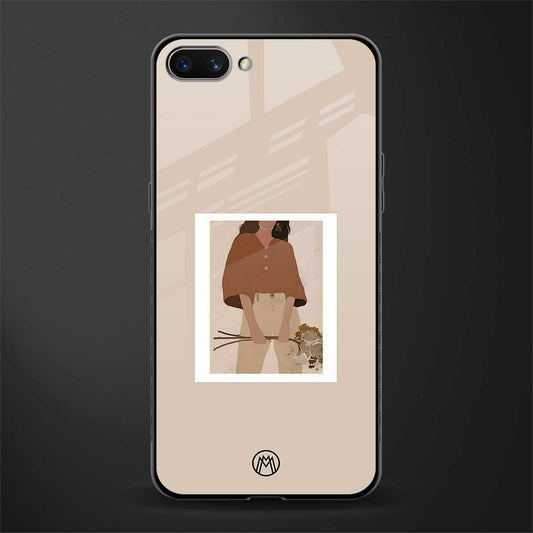 beige brown young lady art glass case for oppo a3s