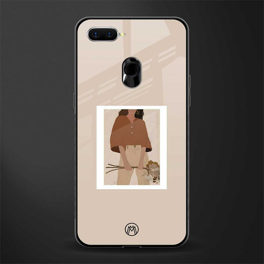 beige brown young lady art glass case for oppo a5s