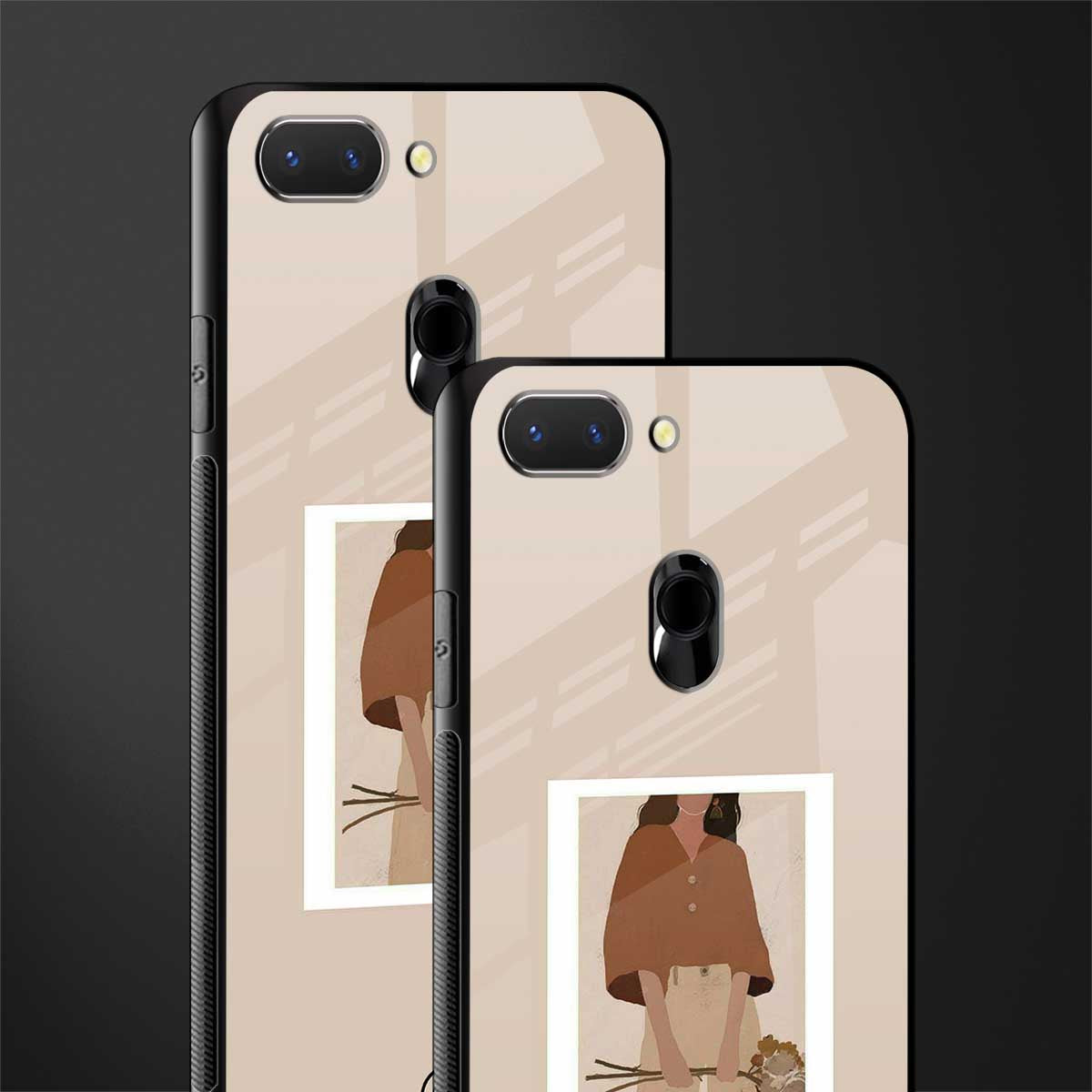 beige brown young lady art glass case for realme 2