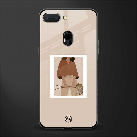 beige brown young lady art glass case for oppo a5