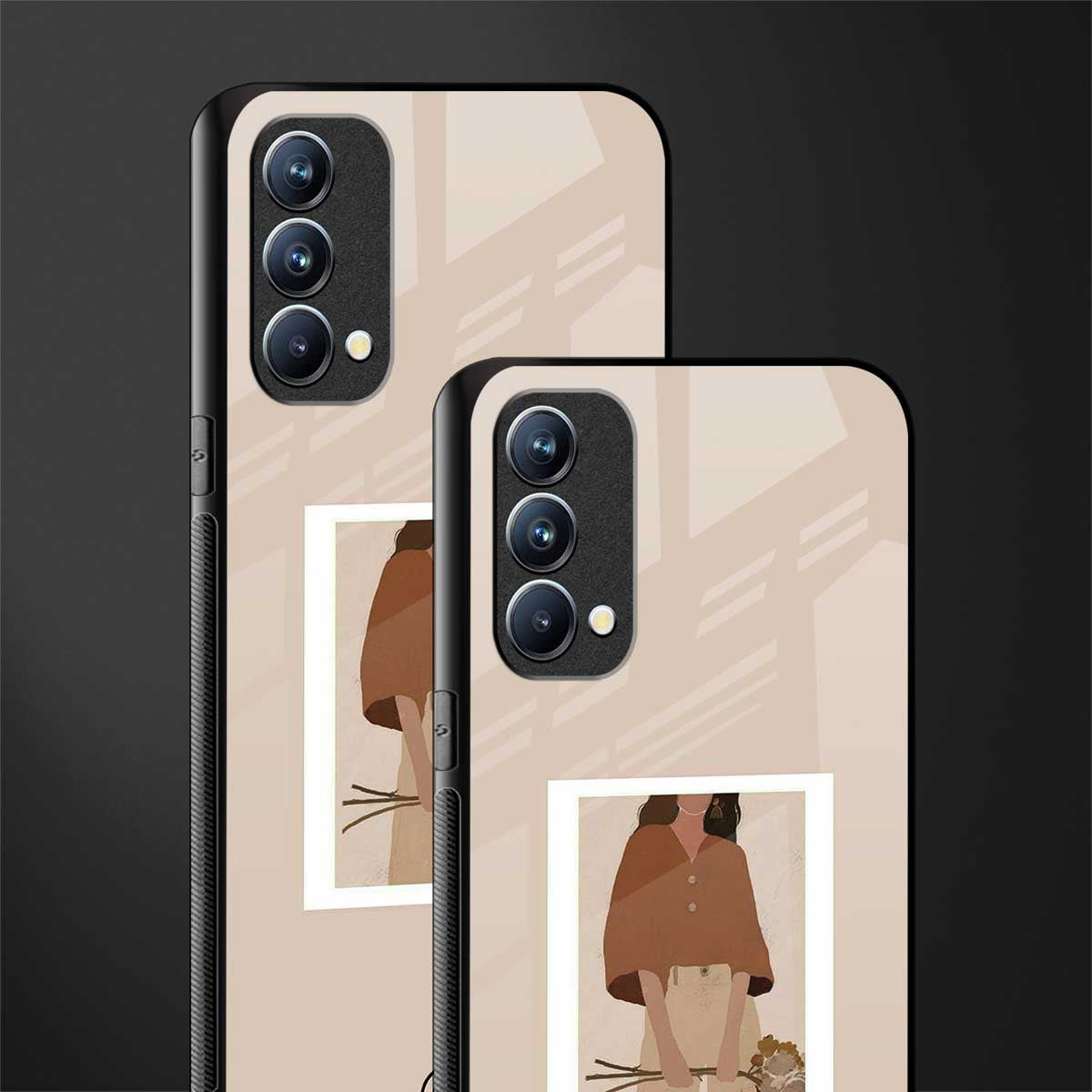 beige brown young lady art glass case for oppo f19