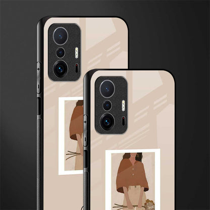 beige brown young lady art glass case for mi 11t pro 5g