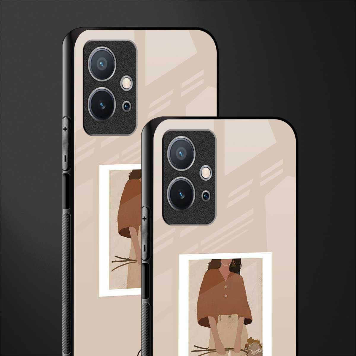beige brown young lady art glass case for vivo y75 5g
