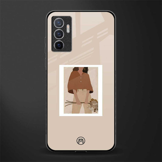beige brown young lady art glass case for vivo v23e