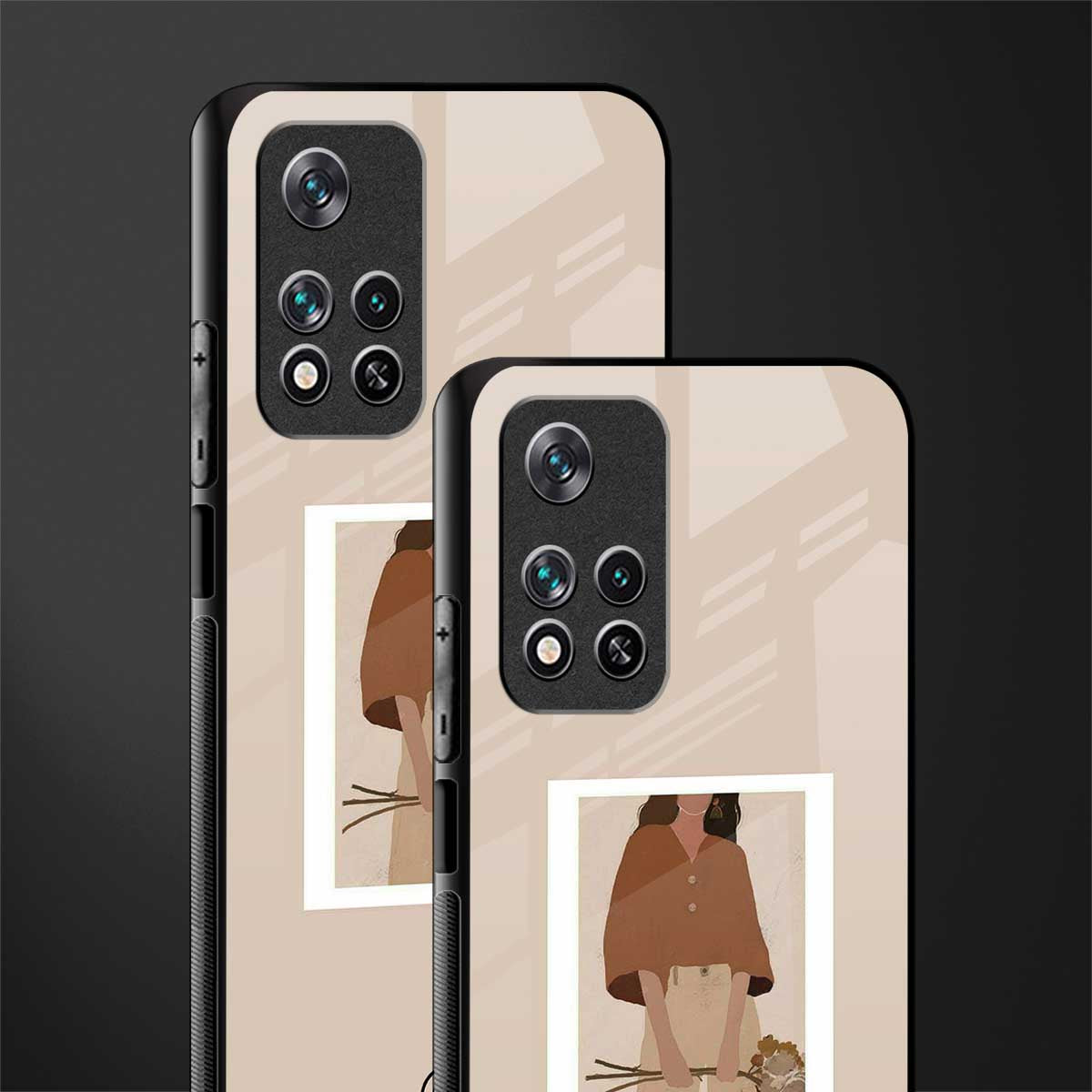 beige brown young lady art glass case for xiaomi 11i 5g