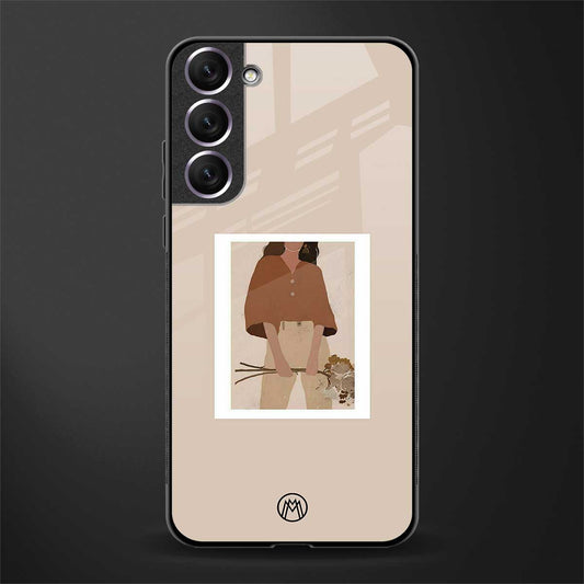 beige brown young lady art glass case for samsung galaxy s21