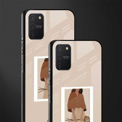 beige brown young lady art glass case for samsung galaxy a91