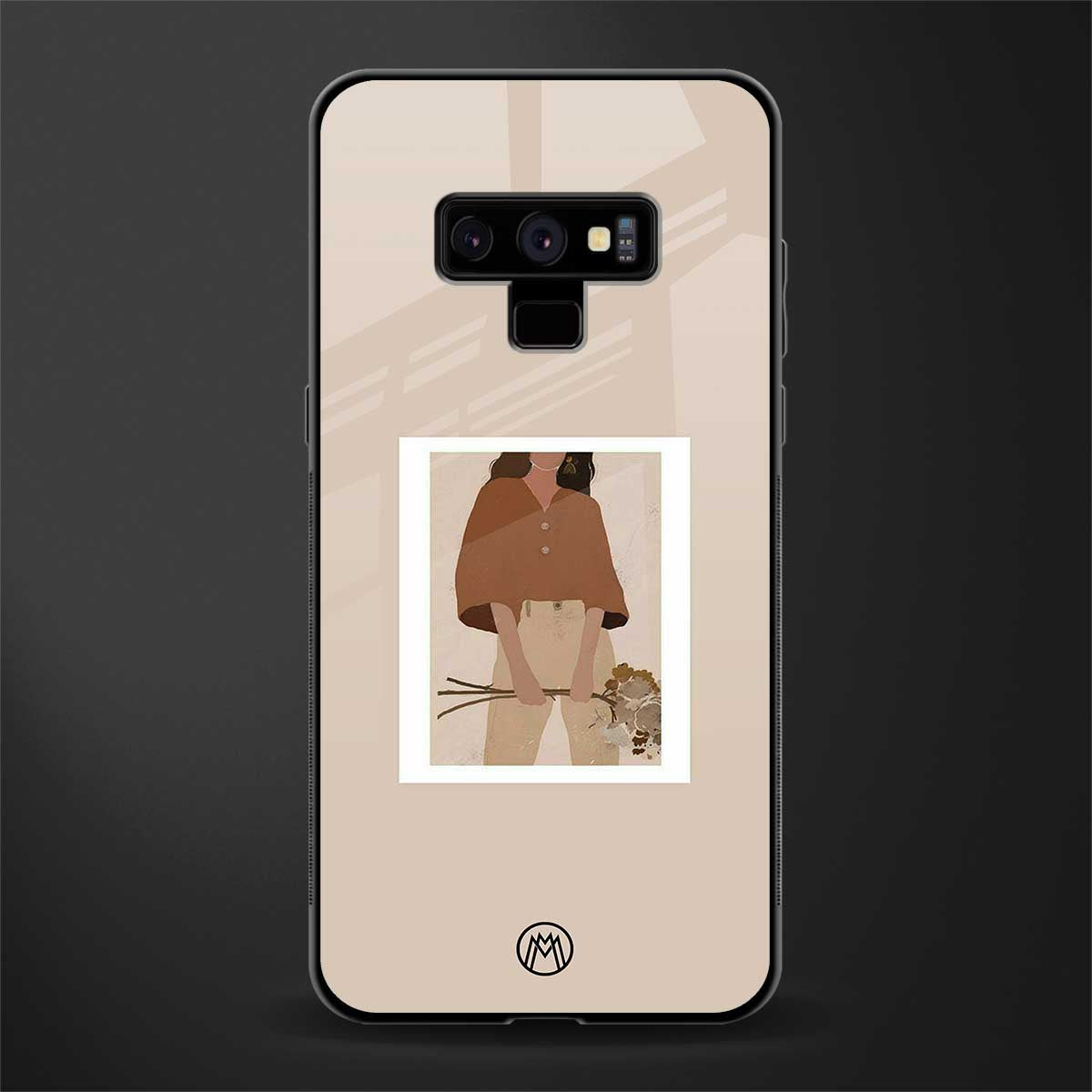 beige brown young lady art glass case for samsung galaxy note 9