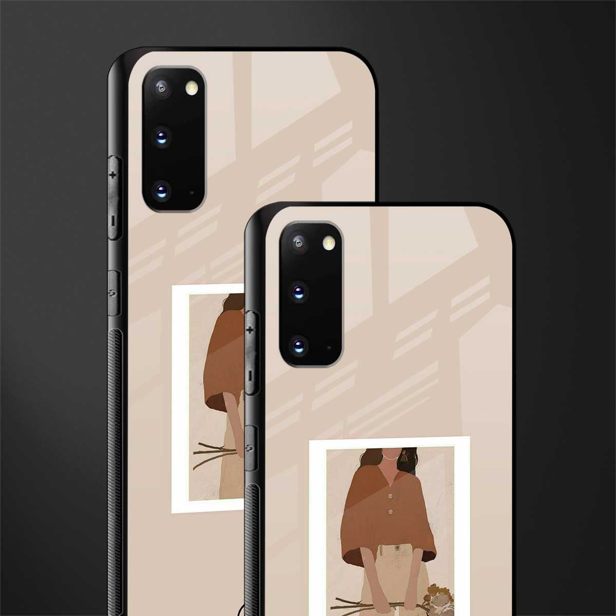 beige brown young lady art glass case for samsung galaxy s20