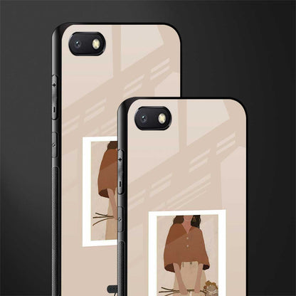 beige brown young lady art glass case for redmi 6a