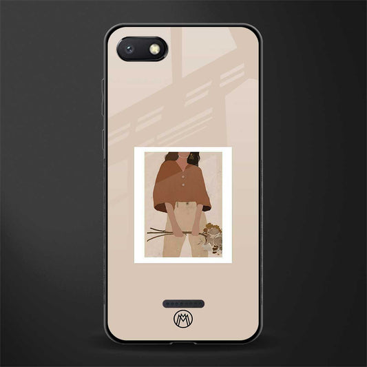 beige brown young lady art glass case for redmi 6a