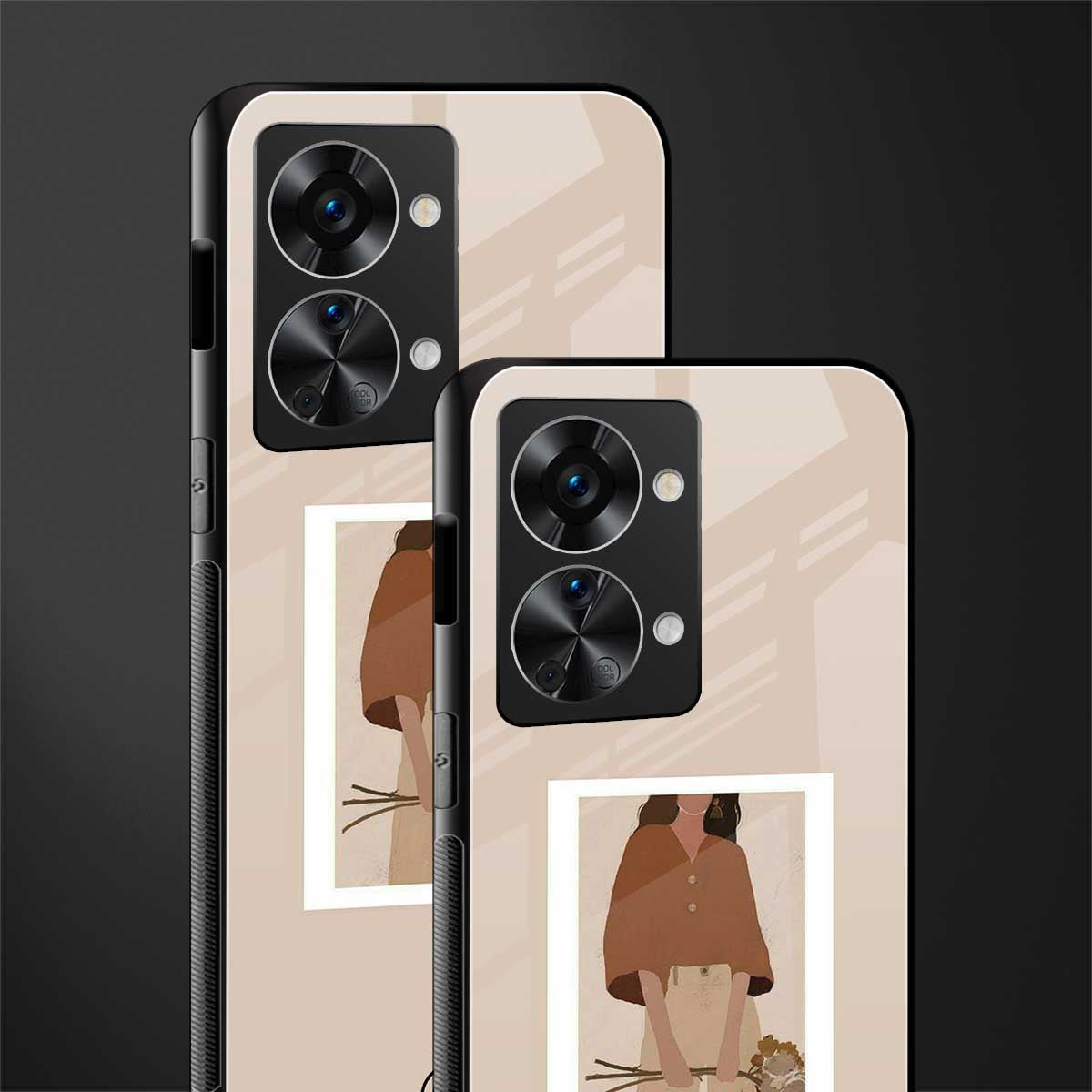 beige brown young lady art glass case for phone case | glass case for oneplus nord 2t 5g