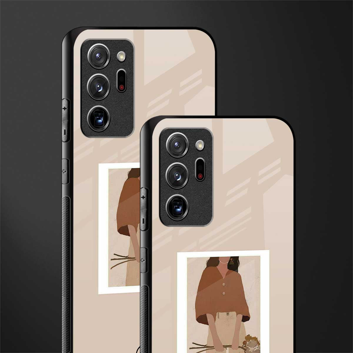 beige brown young lady art glass case for samsung galaxy note 20 ultra 5g