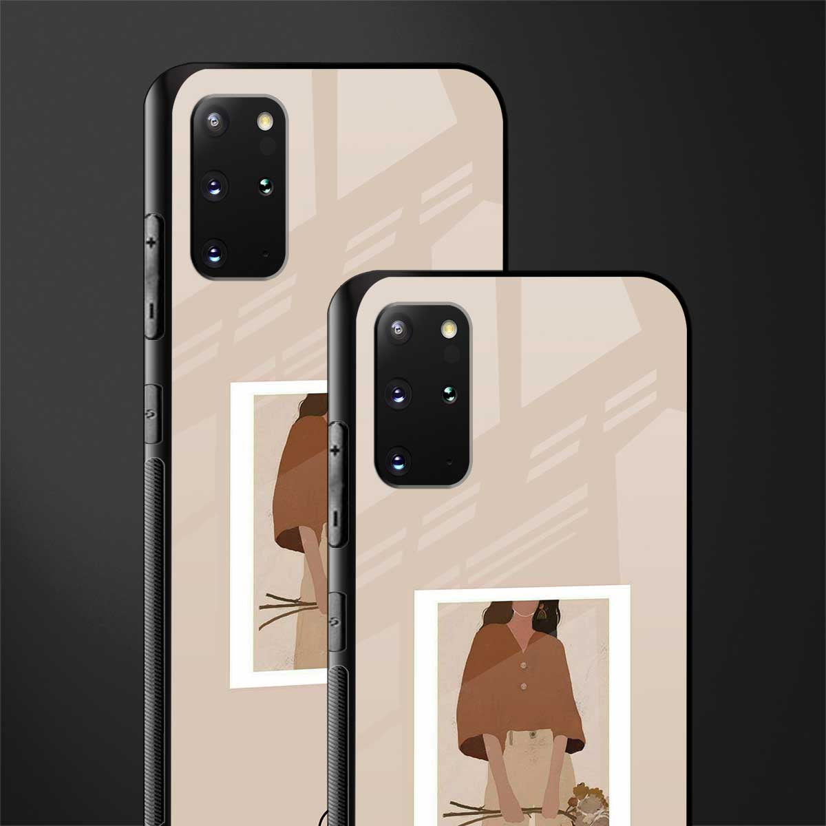 beige brown young lady art glass case for samsung galaxy s20 plus