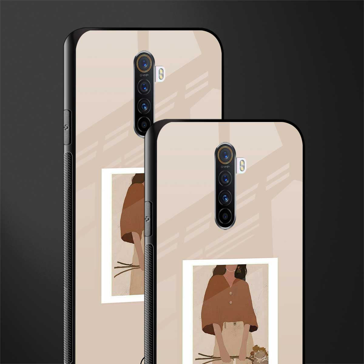 beige brown young lady art glass case for realme x2 pro