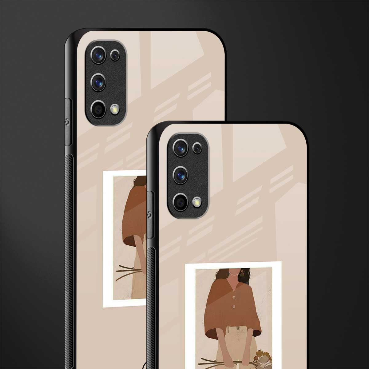 beige brown young lady art glass case for realme 7 pro