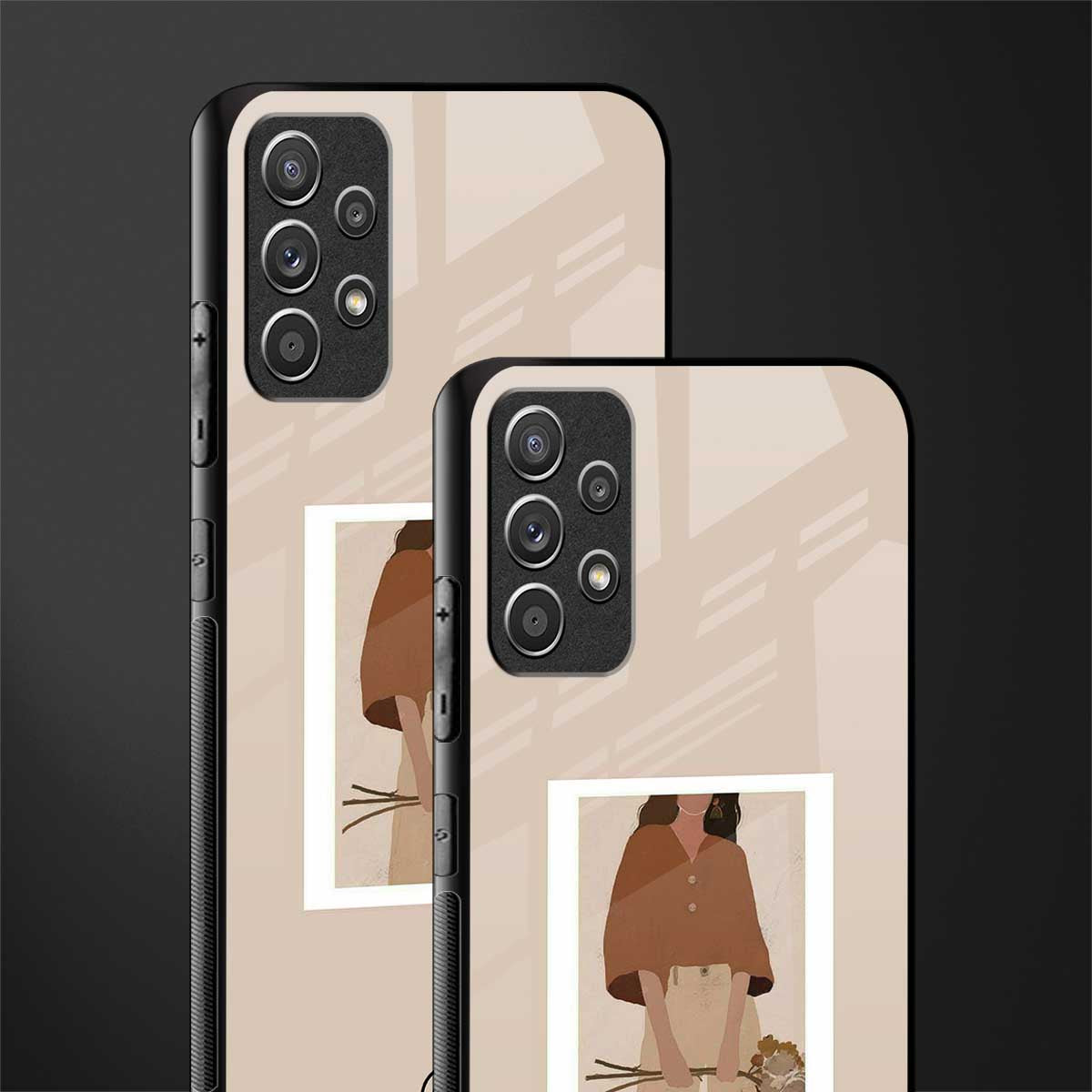 beige brown young lady art glass case for samsung galaxy a72