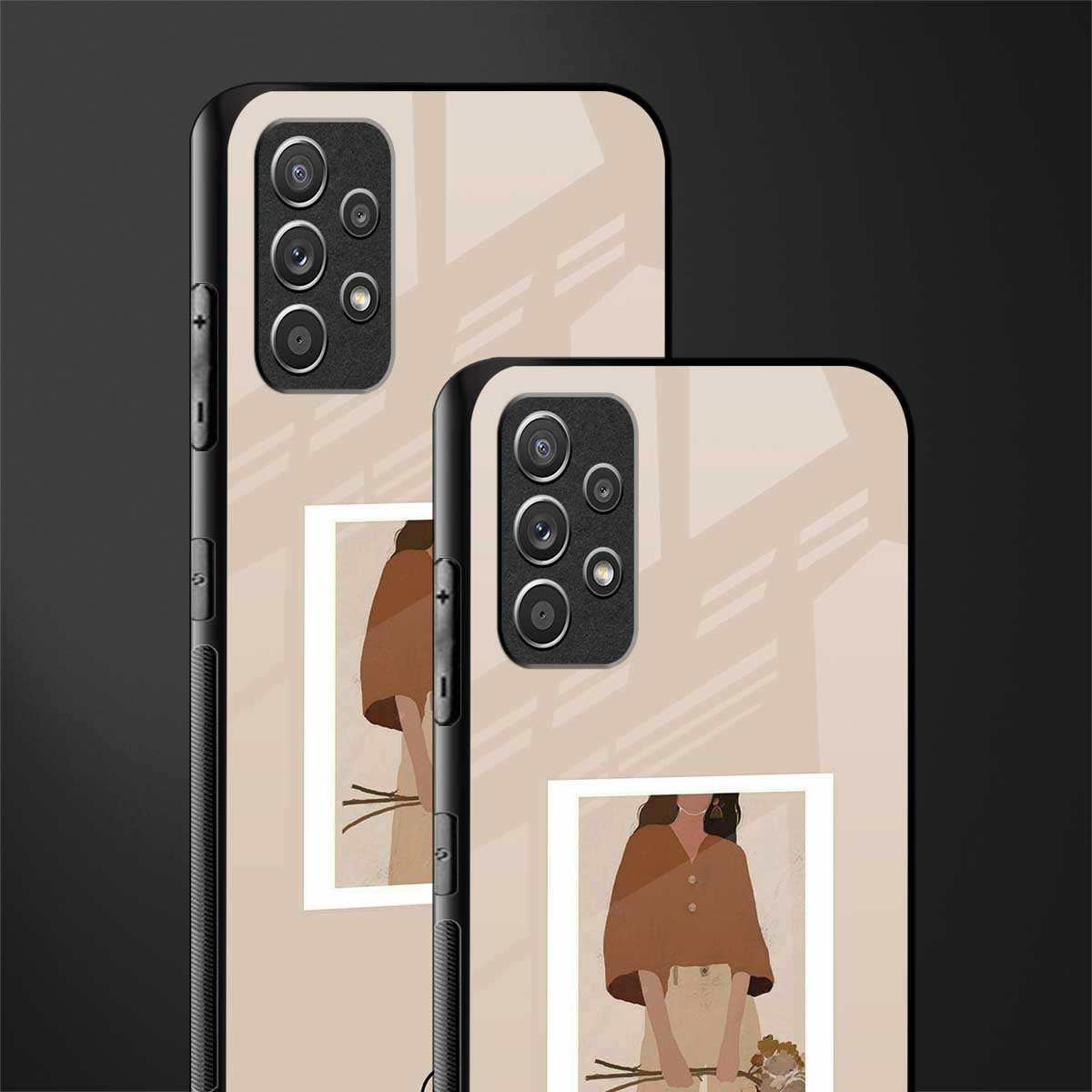 beige brown young lady art glass case for samsung galaxy a32 4g