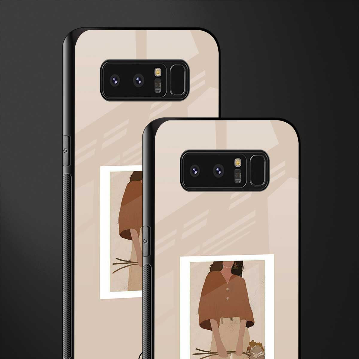 beige brown young lady art glass case for samsung galaxy note 8
