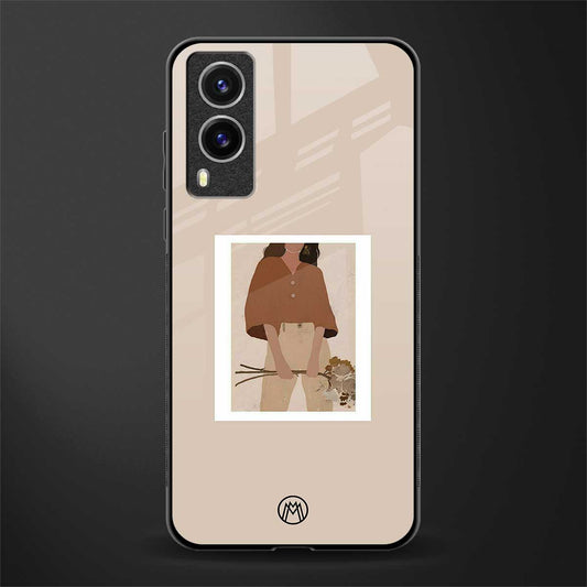beige brown young lady art glass case for vivo v21e 5g
