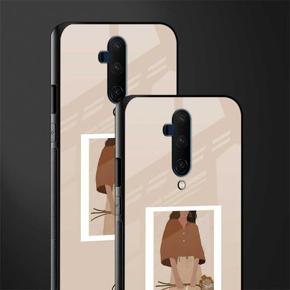 beige brown young lady art glass case for oneplus 7t pro
