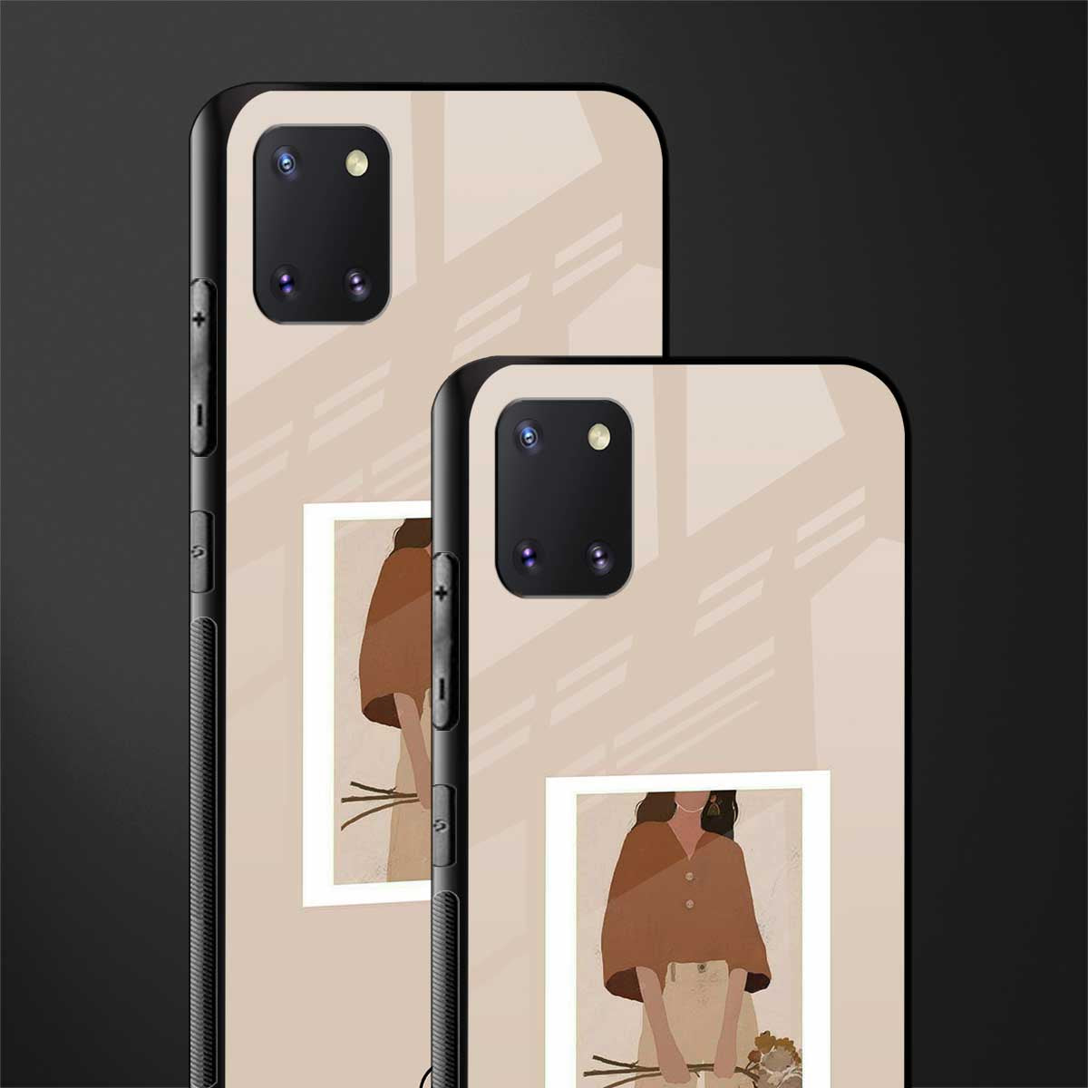 beige brown young lady art glass case for samsung a81