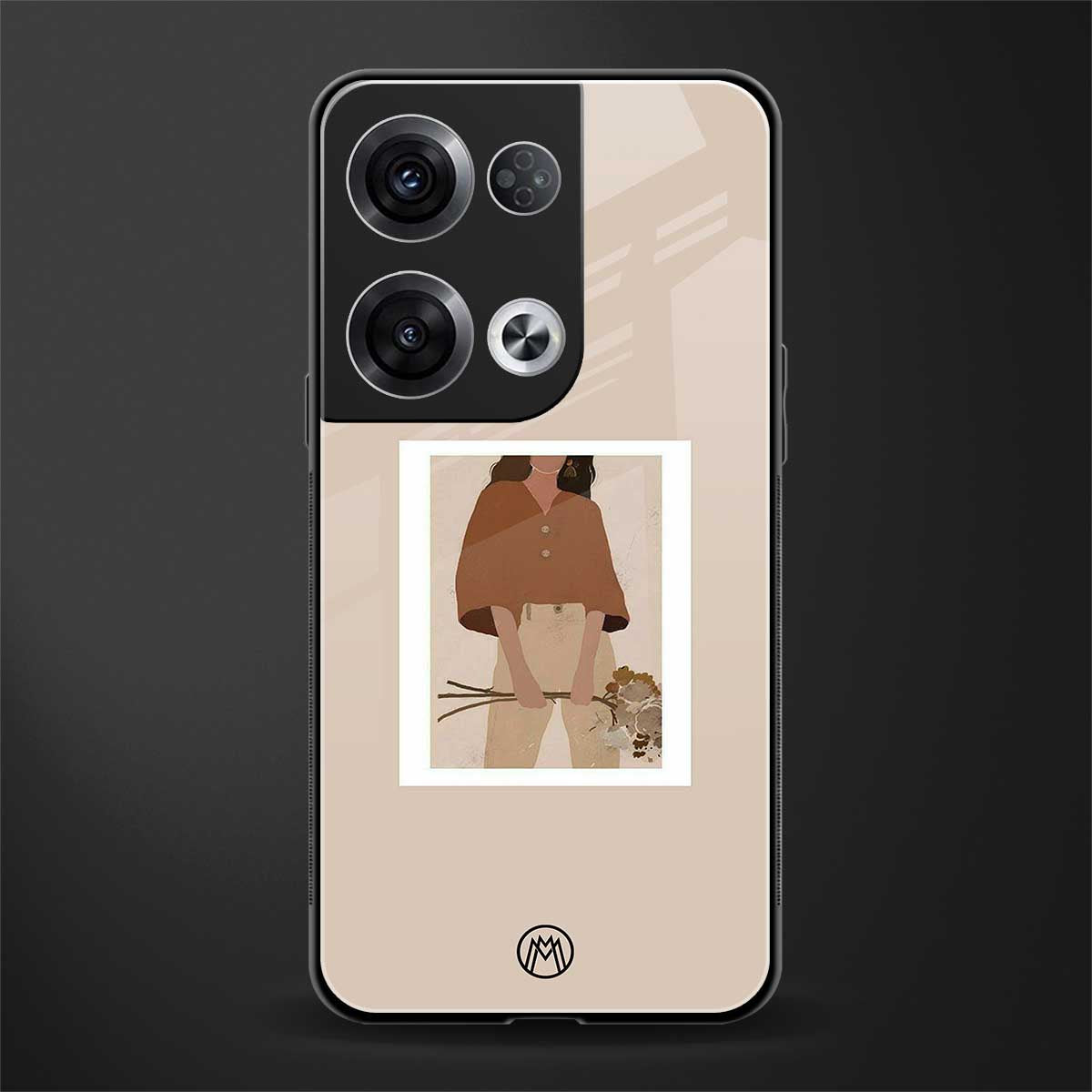 beige brown young lady art back phone cover | glass case for oppo reno 8