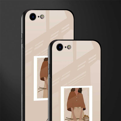 beige brown young lady art glass case for iphone 8